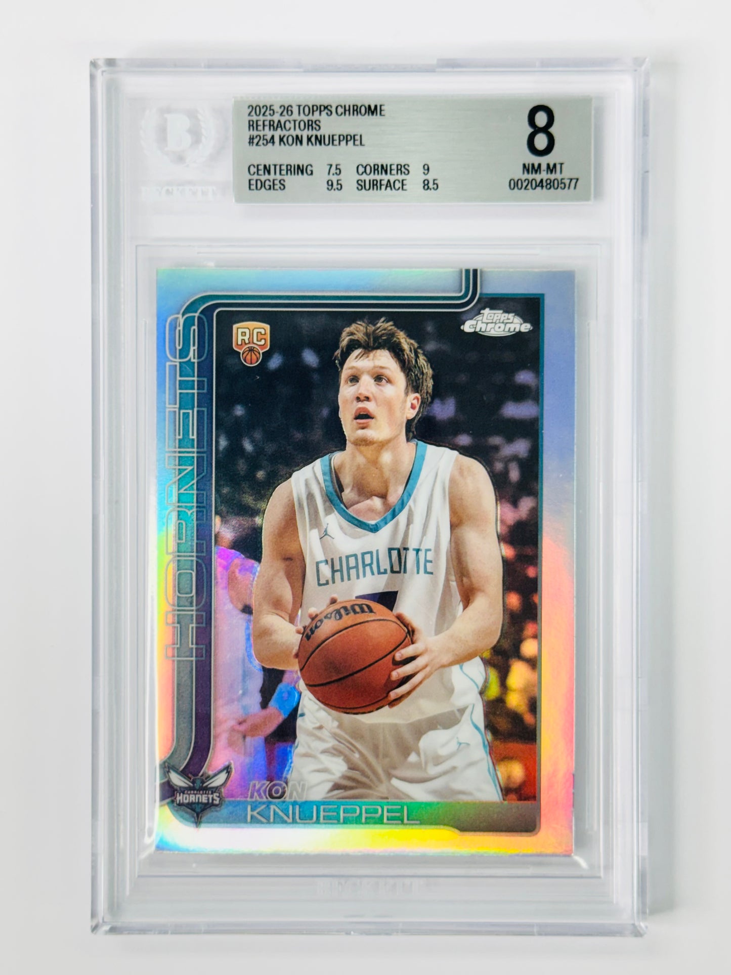 2025-26 Topps Chrome Refractors #254 Kon Knueppel BGS 8 Rookie RC Charlotte Hornets