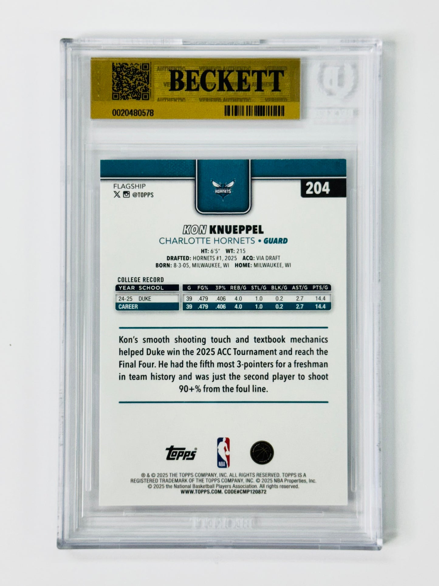 2025-26 Topps #204 Kon Knueppel BGS 9.5 Rookie RC Charlotte Hornets