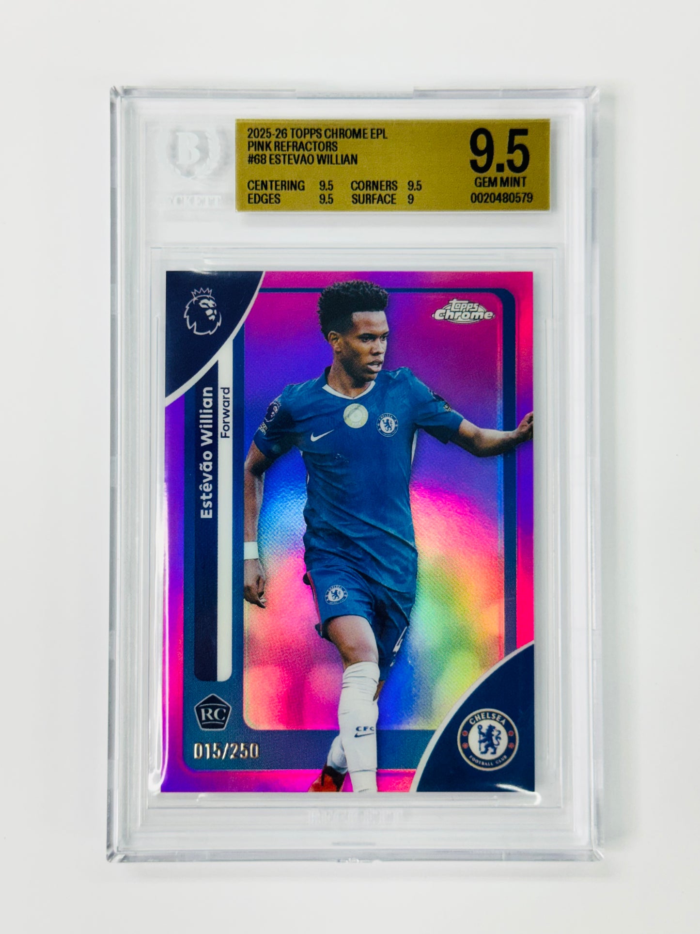 2025-26 Topps Chrome English Premier League Pink Refractors /250 #68 Estevao Willian BGS 9.5 RC