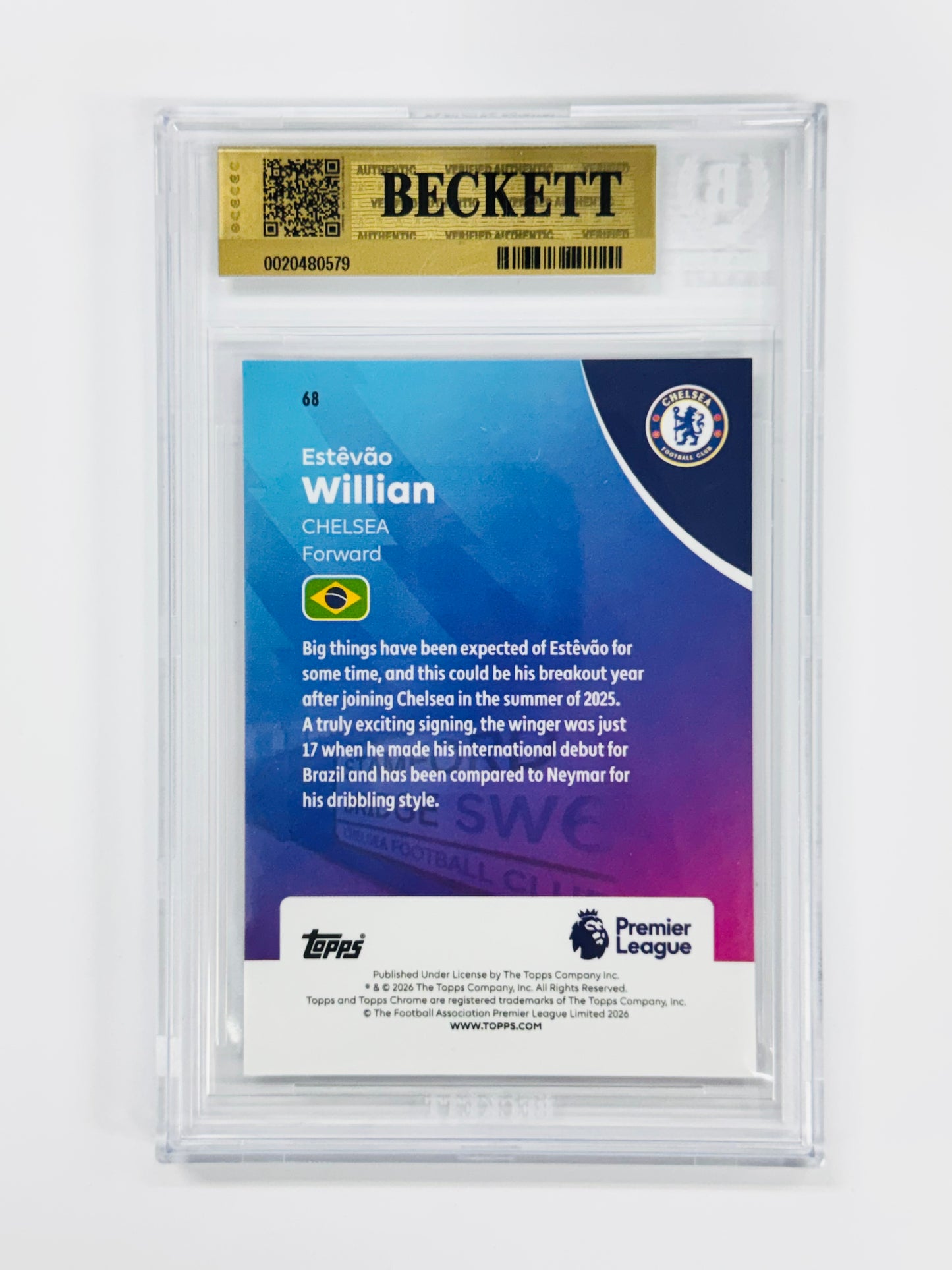 2025-26 Topps Chrome English Premier League Pink Refractors /250 #68 Estevao Willian BGS 9.5 RC