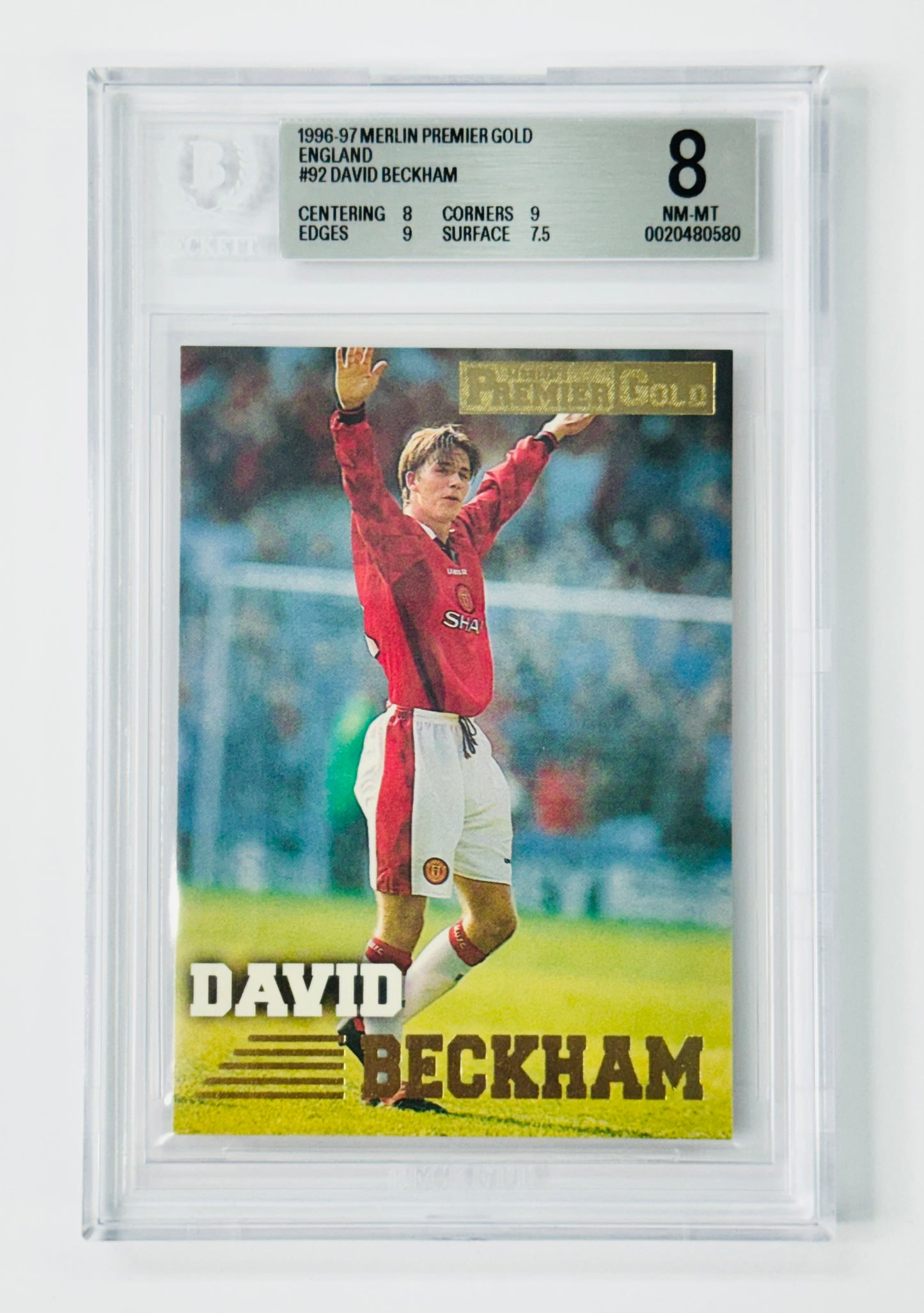 1996-97 Merlin Premier Gold England #92 David Beckham BGS 8 Manchester United