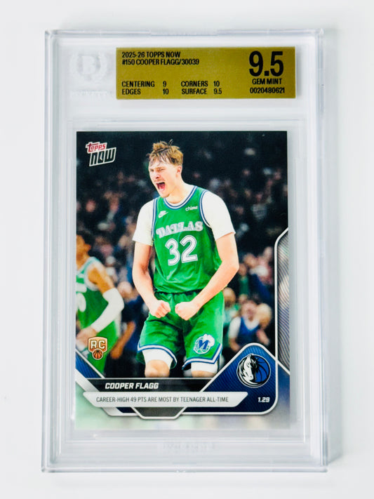 2025-26 Topps Now #150 Cooper Flagg /30039 BGS 9.5 Rookie RC Dallas Mavericks