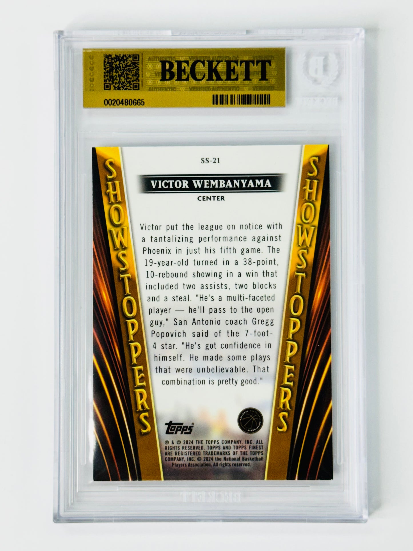 2023-24 Finest Showstoppers Checkerboard Refractors #SS21 Victor Wembanyama BGS 9.5 RC