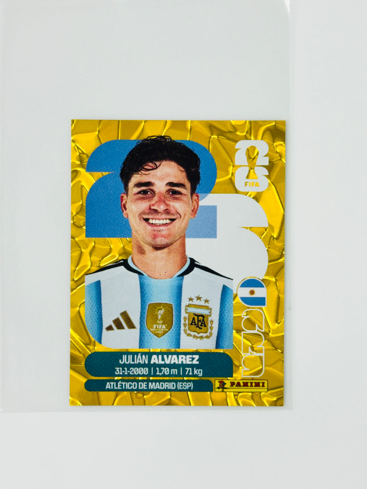 Panini FIFA World Cup 2026 Official Sticker Collection Online Exclusive ARG19 Julian Alvarez Gold Crumple