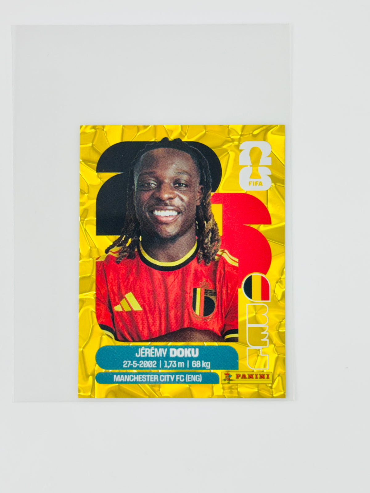 Panini FIFA World Cup 2026 Official Sticker Collection Online Exclusive BEL16 Jeremy Doku Gold Crumple
