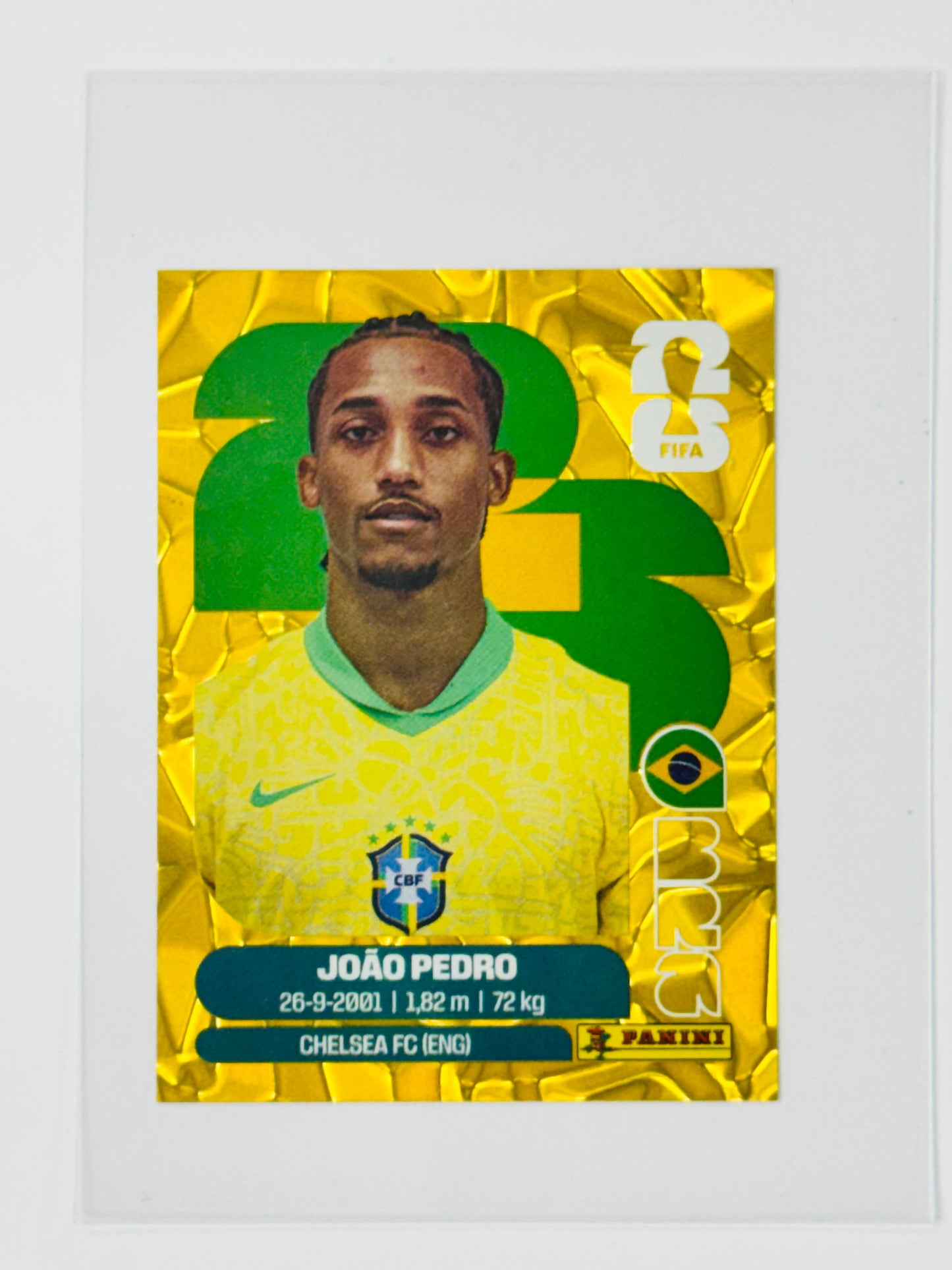 Panini FIFA World Cup 2026 Official Sticker Collection Online Exclusive BRA16 Joao Pedro Gold Crumple