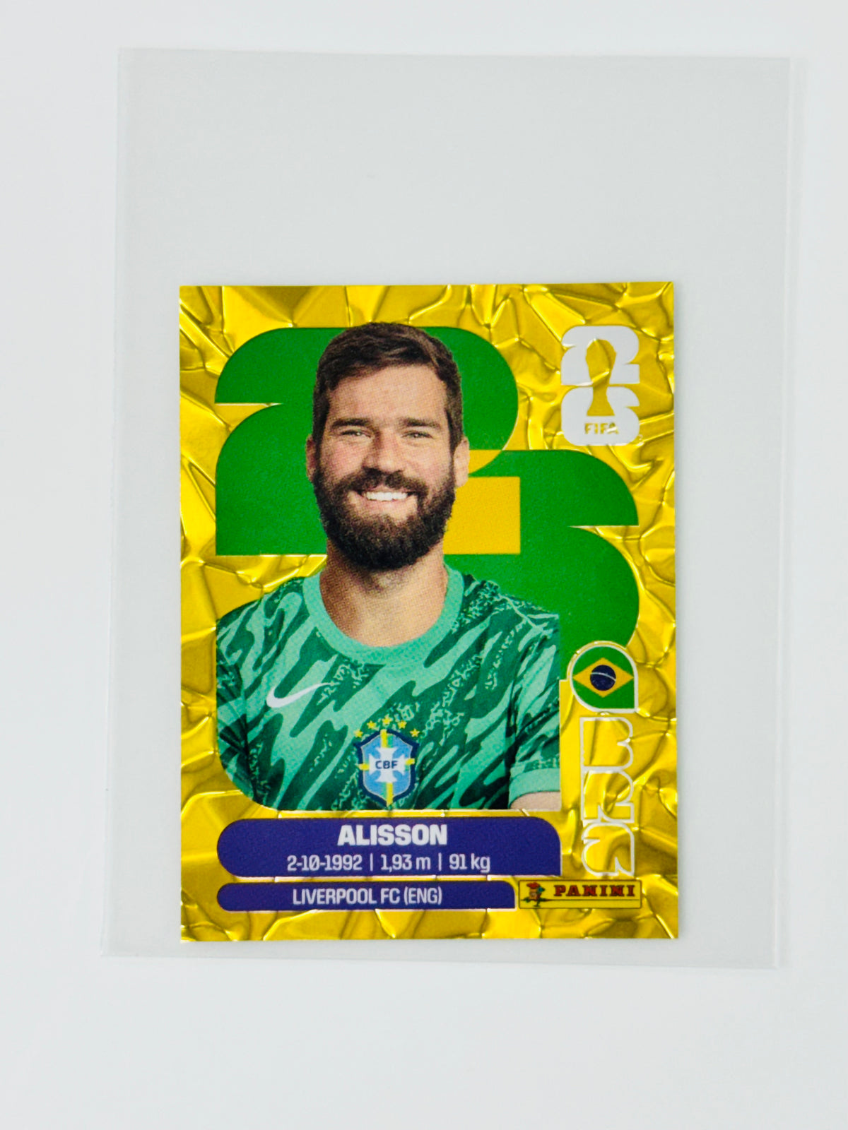 Panini FIFA World Cup 2026 Official Sticker Collection Online Exclusive BRA2 Alisson Gold Crumple