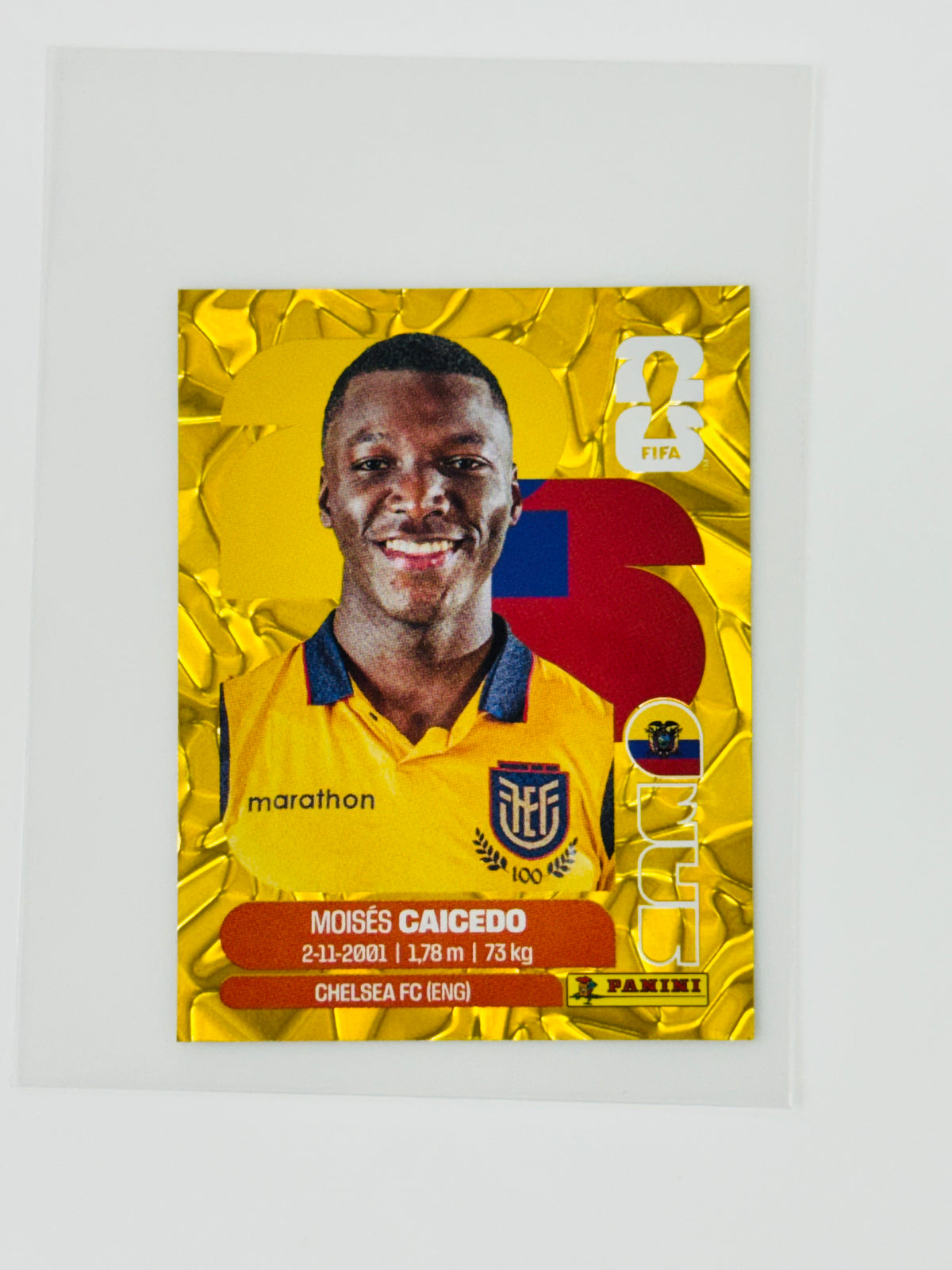 Panini FIFA World Cup 2026 Official Sticker Collection Online Exclusive ECU9 Moises Caicedo Gold Crumple