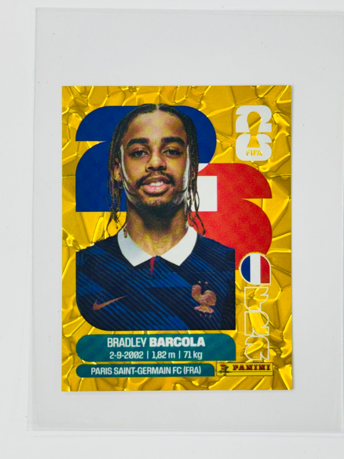 Panini FIFA World Cup 2026 Official Sticker Collection Online Exclusive FRA16 Bradley Barcola Gold Crumple