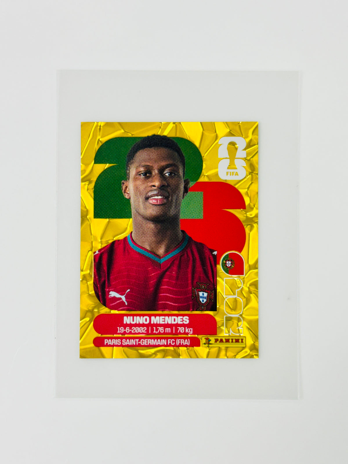 Panini FIFA World Cup 2026 Official Sticker Collection Online Exclusive POR7 Nuno Mendes Gold Crumple