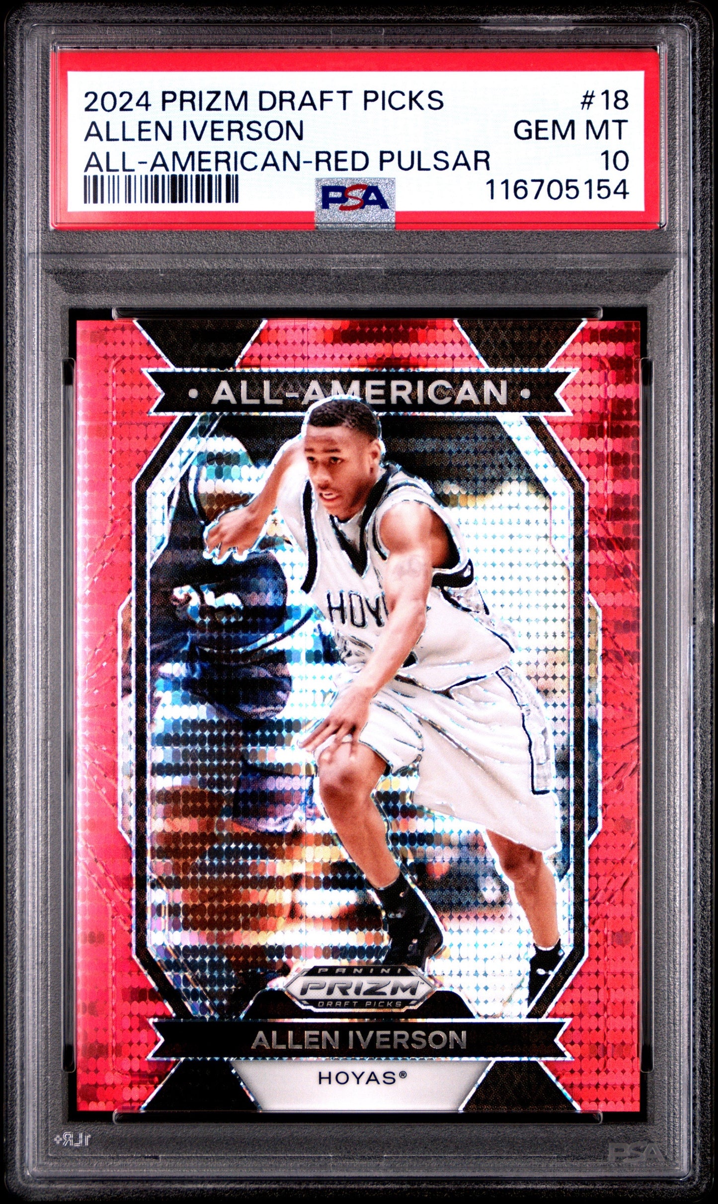 Panini Prizm Draft Picks All-American 18 Allen Iverson 275/299 2024 PSA 10 Red Pulsar
