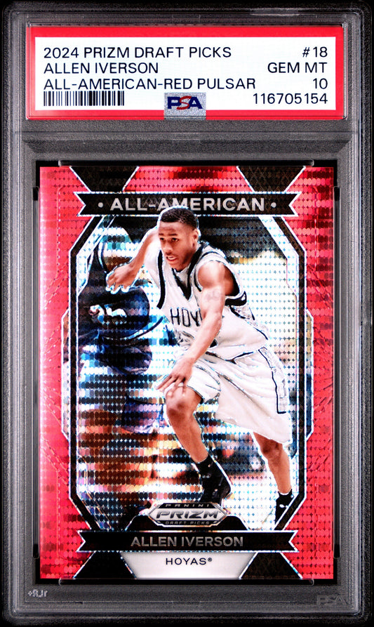 Panini Prizm Draft Picks All-American 18 Allen Iverson 275/299 2024 PSA 10 Red Pulsar