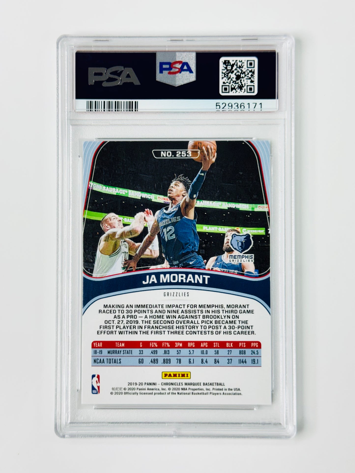 2019 Panini Chronicles #253 Ja Morant PSA 10 Rookie RC Memphis Grizzlies