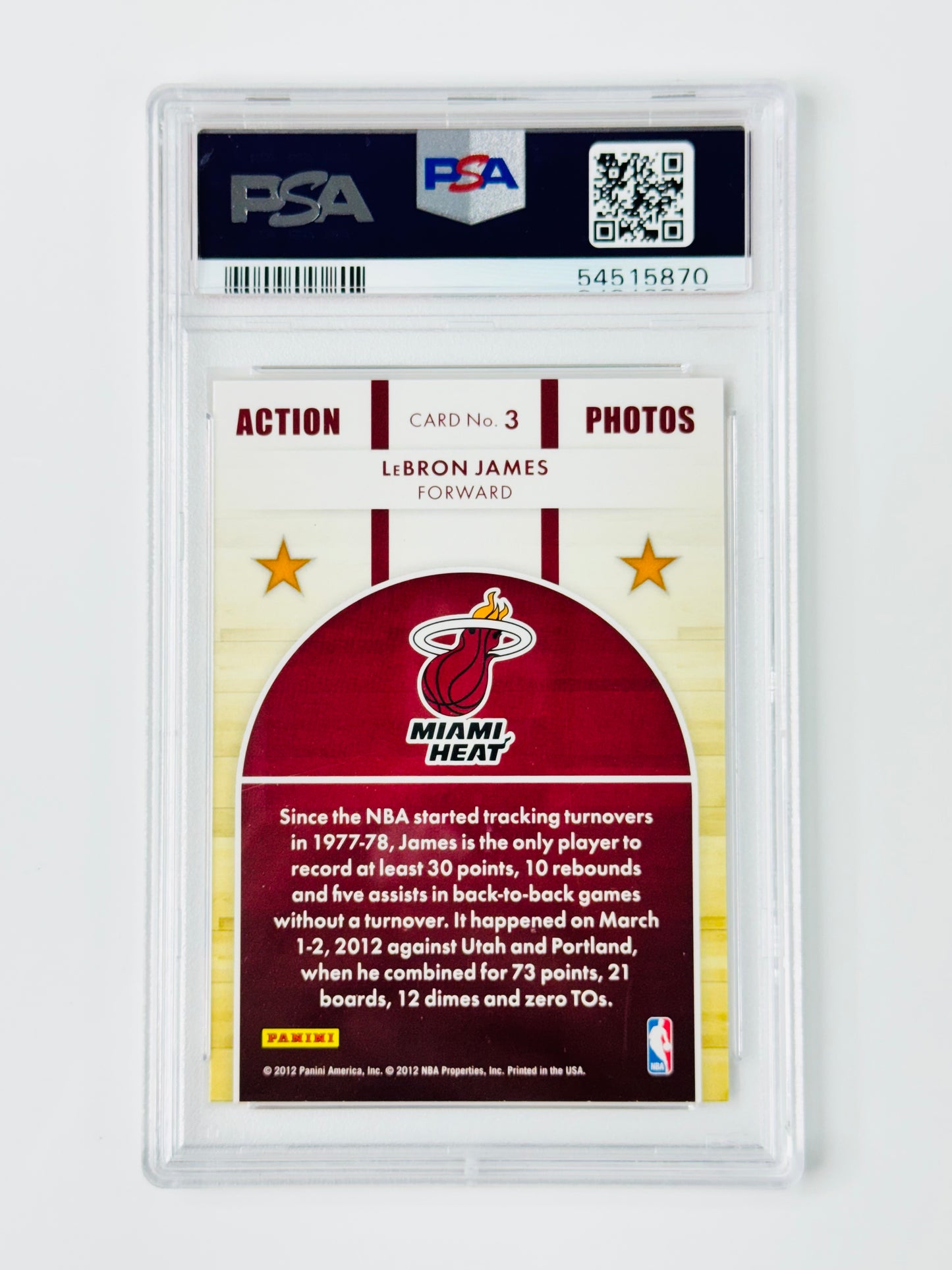 2012 Panini Hoops Action Photos #3 Lebron James PSA 10 Miami Heat