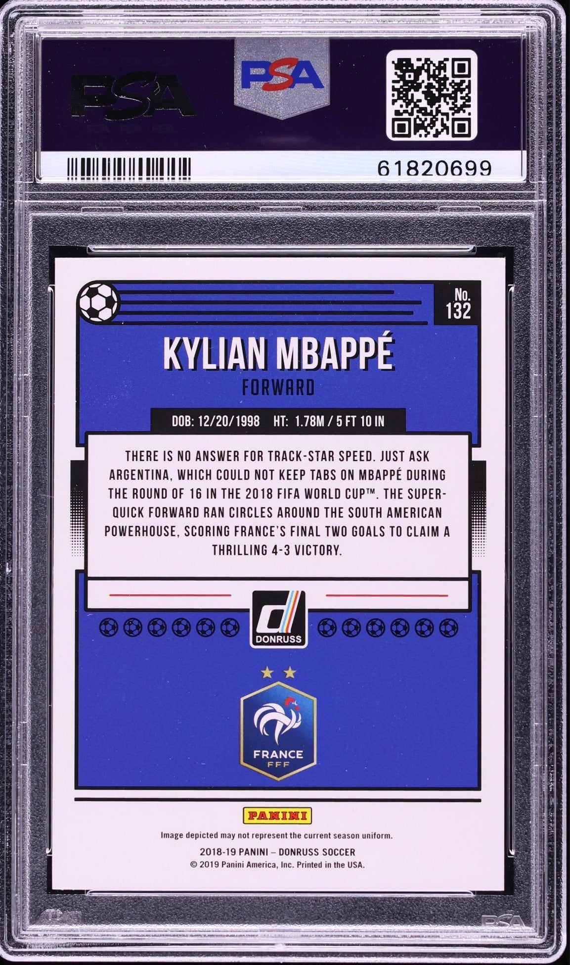 2018 Panini Donruss #132 Kylian Mbappe PSA 10 France FIFA International Debut