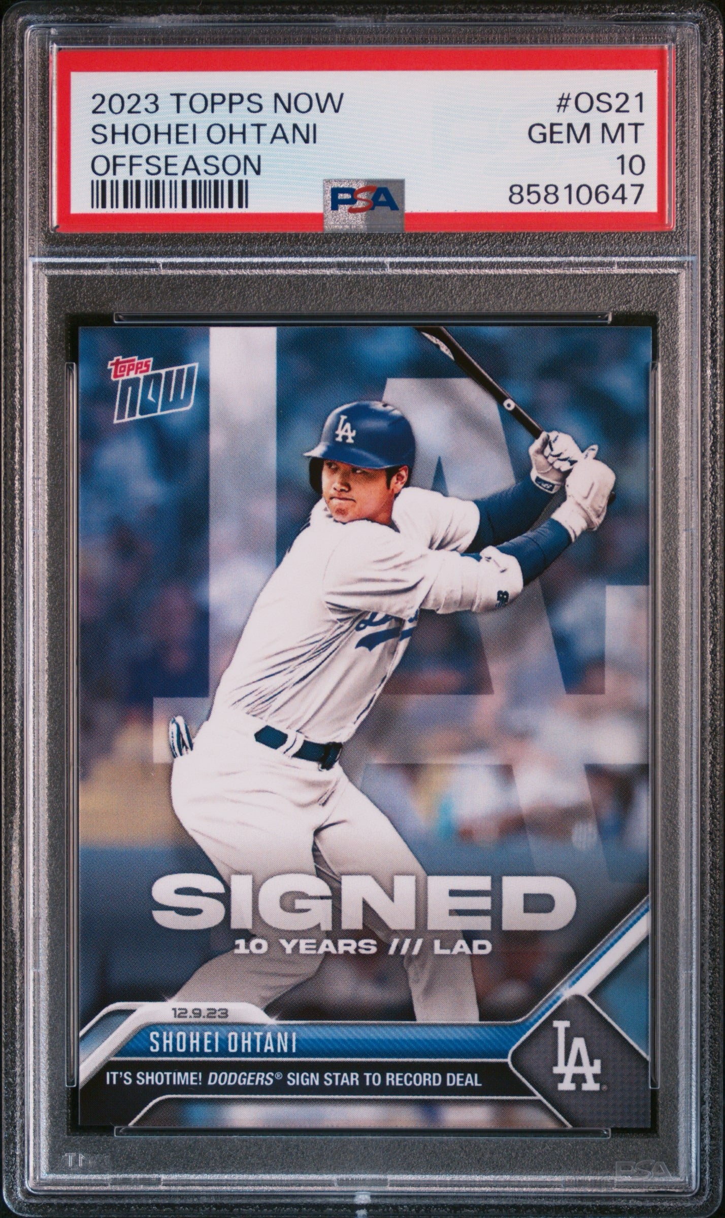 2023 Topps Now Offseason #OS21 Shohei Ohtani PSA 10 LA Dodgers Signed