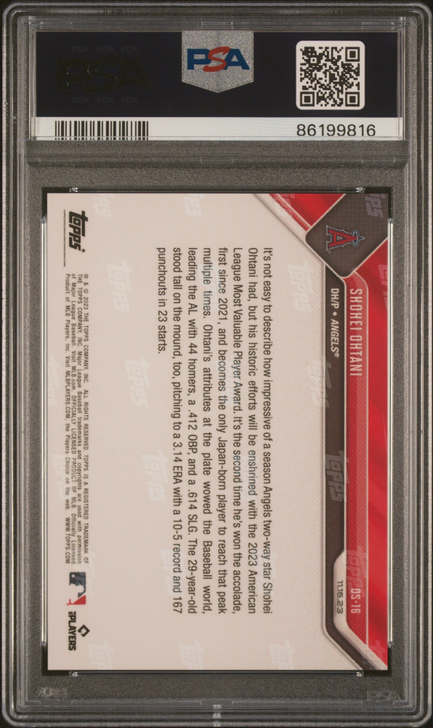 2023 Topps Now Offseason #OS16 Shohei Ohtani PSA 10 Angels MVP