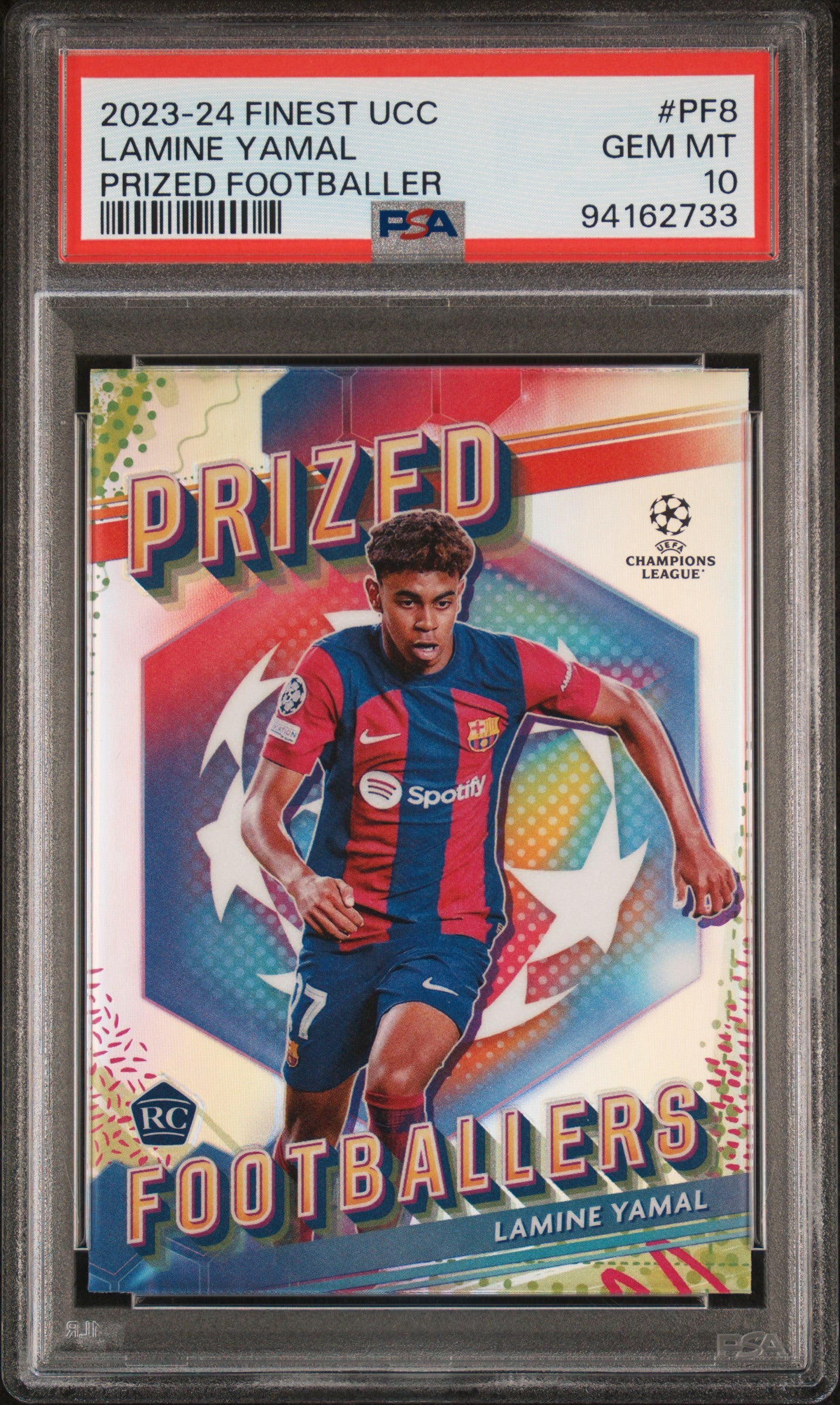 2023-24 Topps Finest UEFA Club Competitions Prized Footballers #PF8 Lamine Yamal PSA 10 Rookie