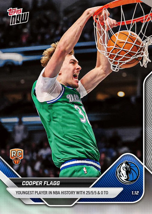 Cooper Flagg 2025-26 NBA Topps NOW Card 124 Rookie RC Dallas Mavericks