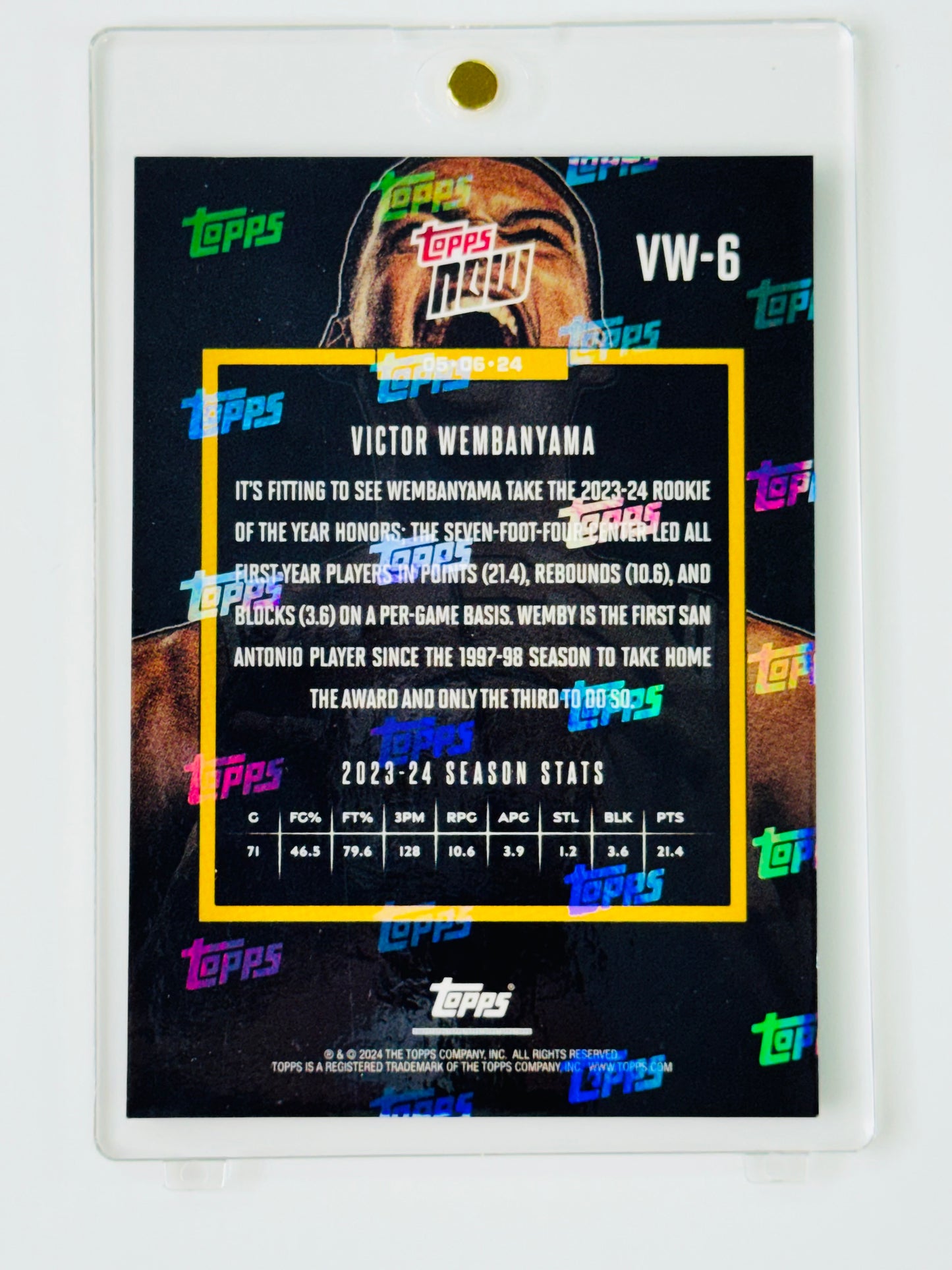 2023-24 Topps NOW Victor Wembanyama Basketball Card VW-6 San Antonio Rookie RC