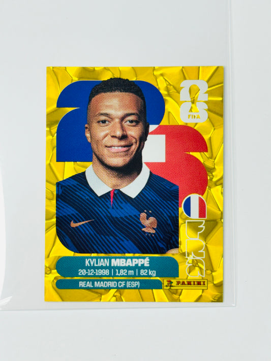Panini FIFA World Cup 2026 Official Sticker Collection Online Exclusive FRA20 Kylian Mbappe Gold Crumple