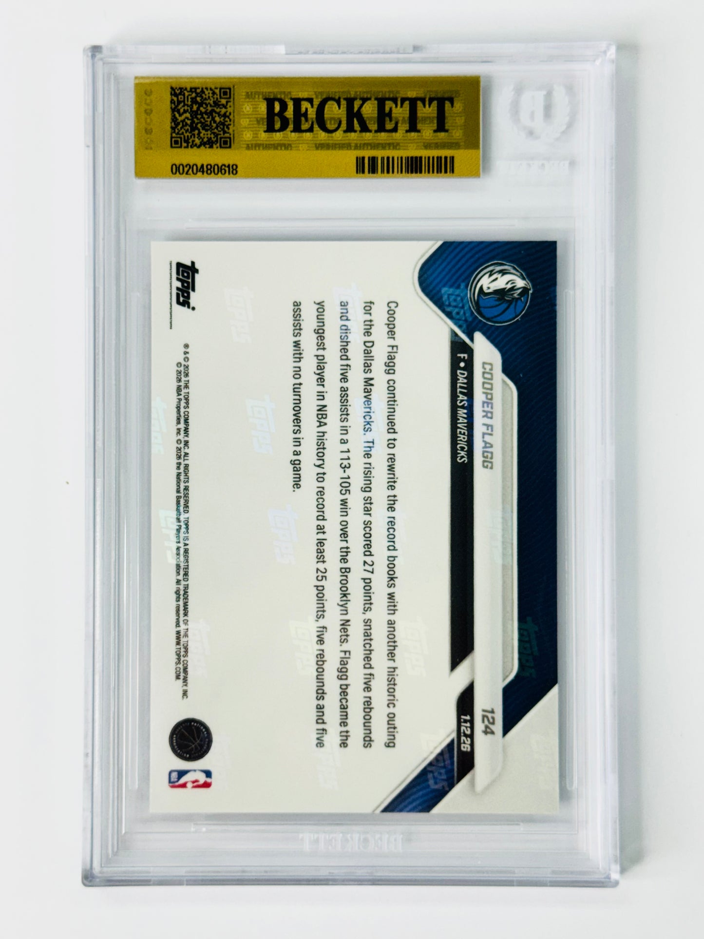 2025-26 Topps Now #124 Cooper Flagg /22558 BGS 10 Rookie RC Dallas Mavericks