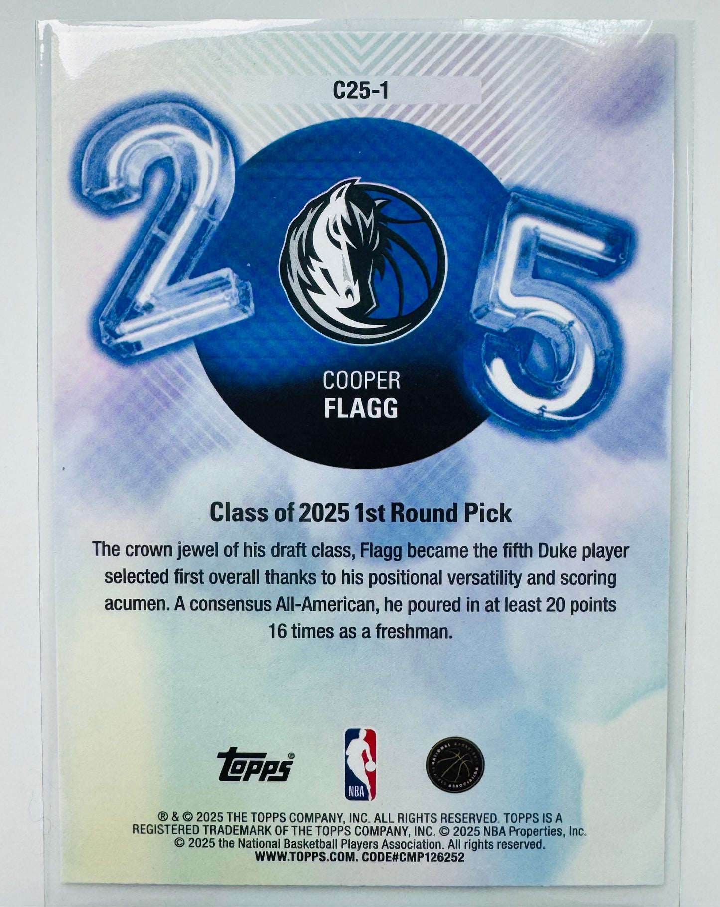 Topps 2025-26 Class Of 2025 Cooper Flagg C25-1 RC Insert Dallas Mavericks Rookie